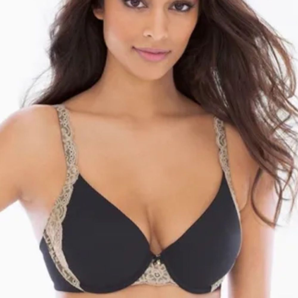 Soma Embraceable Demi Lace Trim Bra black with cream lace trim size 34D